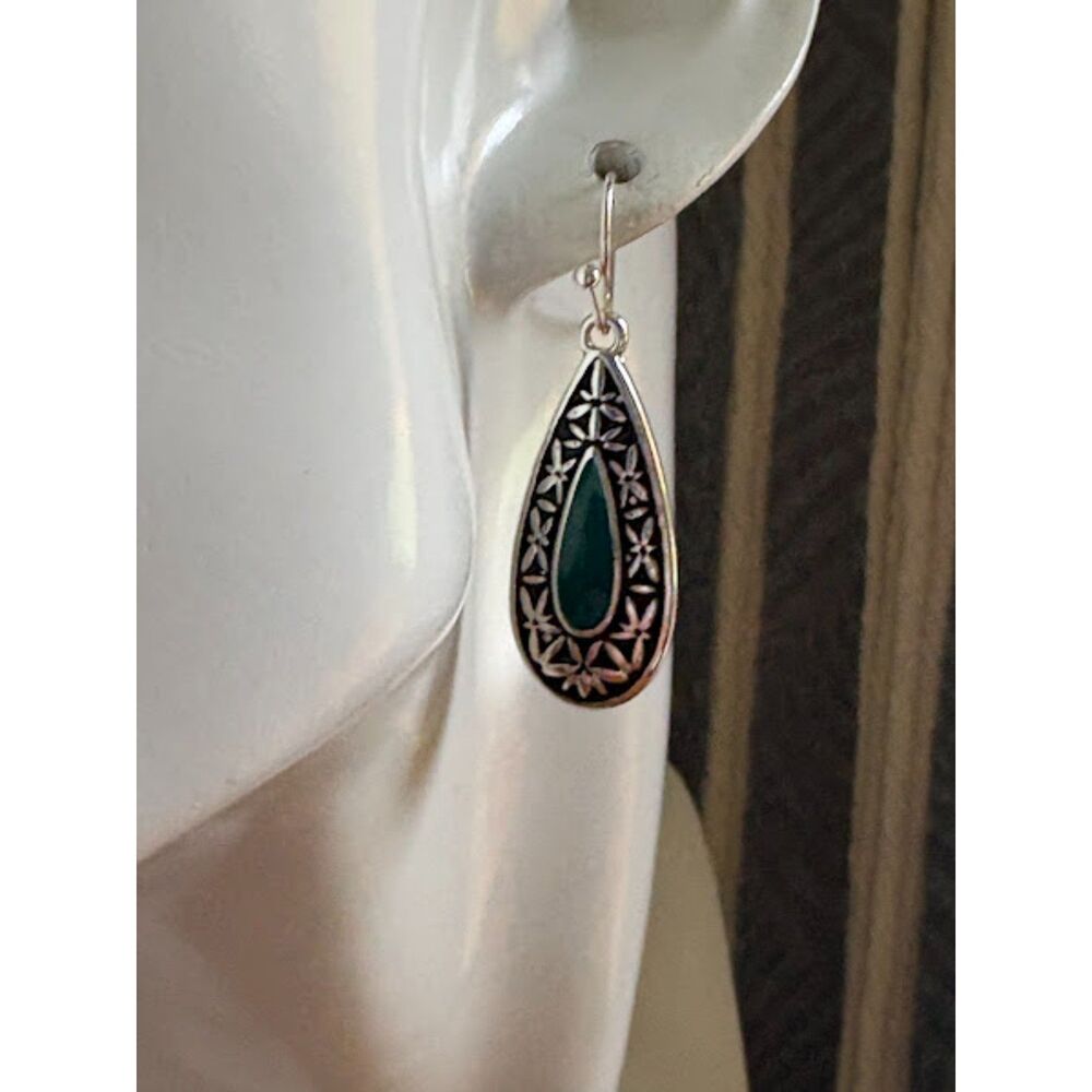 Teal Accent Silver Teardrop Earrings by INC